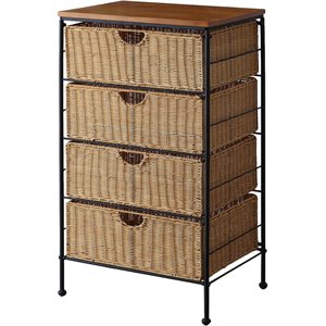 pemberly row 4 drawer wicker metal accent chest in honey and black