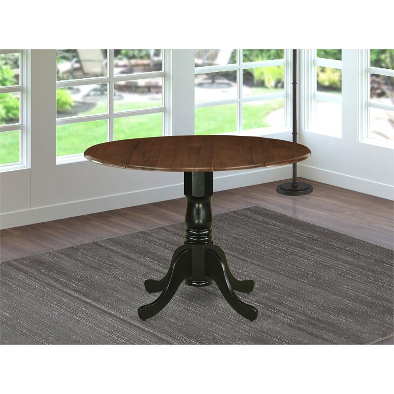 Pemberly Row Wood Dining Table with 2 Drop Leaves in Walnut/Black