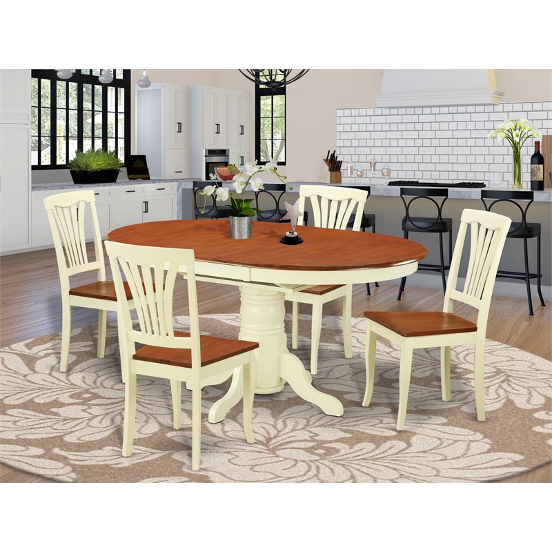 Pemberly Row 5-piece Dining Set with Wood Seat in Buttermilk/Cherry