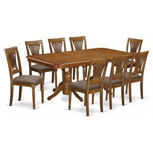 Pemberly Row 9-piece Dining Set w/ Linen Chairs in Saddle Brown