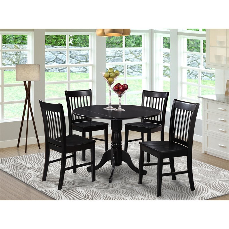 Pemberley Row Wood Black Dining Table Set Round Drop-Leaf Pedestal Compact Dimensions