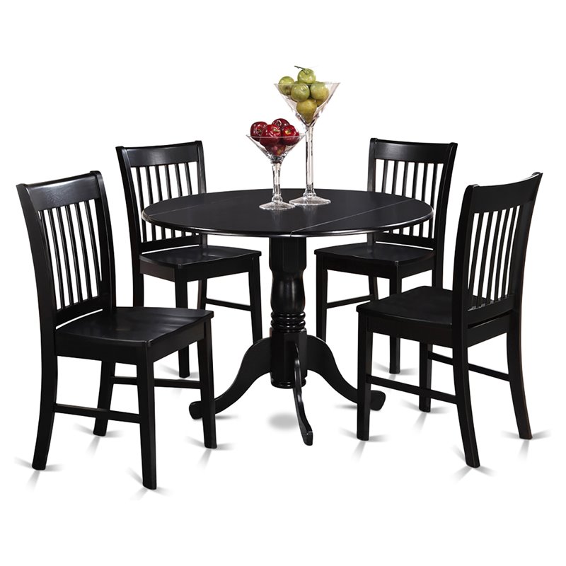 Pemberley Row Wood Black Dining Table Set Round Drop-Leaf Pedestal Compact Dimensions