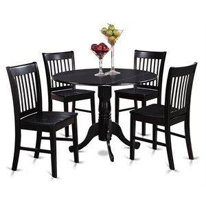 Pemberley Row Wood Black Dining Table Set Round Drop-Leaf Pedestal Compact Dimensions