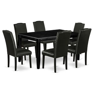 Pemberly Row 7-piece Wood Dining Set with Leather Seat in Black