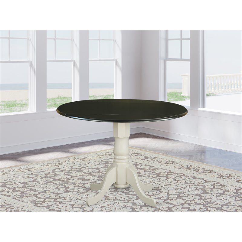 Pemberly Row Wood Dining Table with 2 Drop Leaves in Black/White