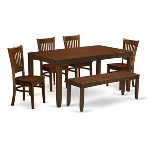 pemberly row 6-piece wood dining set with bench in espresso