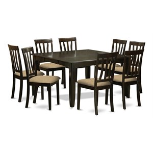 Pemberly Row 9-piece Dining Set with Fabric Seat in Cappuccino