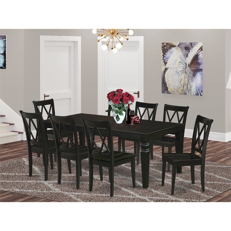 Pemberly Row 9-piece Wood Dining Table Set in Black