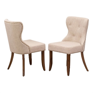 Pemberly Row 36&quotH Traditional Fabric Dining Chairs in Beige/Walnut (Set of 2)