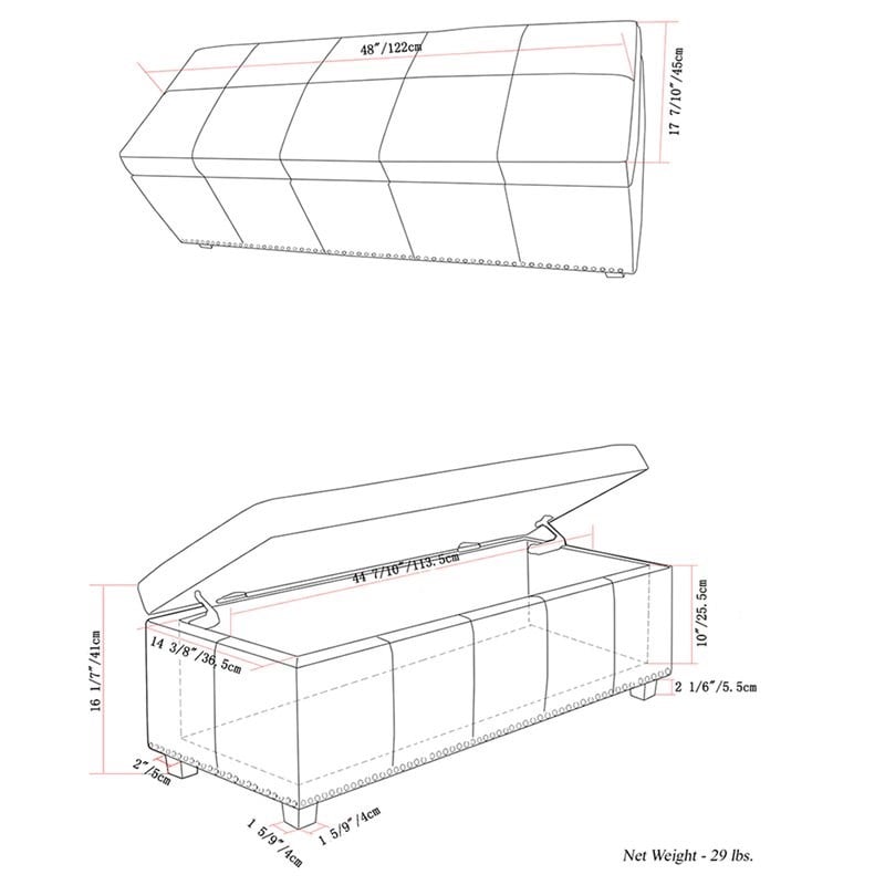 Pemberly Row Contemporary Solid Wood Storage Bench in Brown