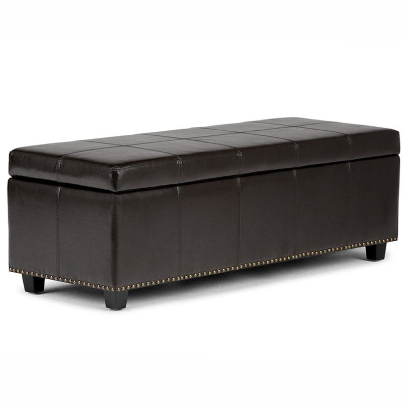 Pemberly Row Contemporary Solid Wood Storage Bench in Brown