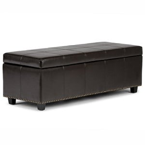 Pemberly Row Contemporary Solid Wood Storage Bench in Brown