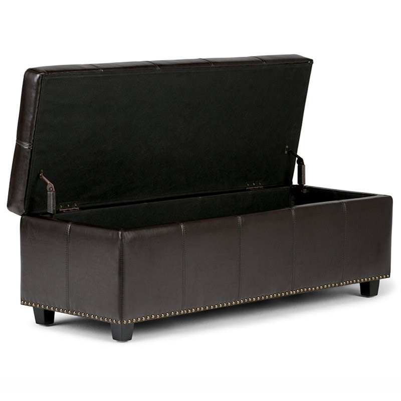 Pemberly Row Contemporary Solid Wood Storage Bench in Brown