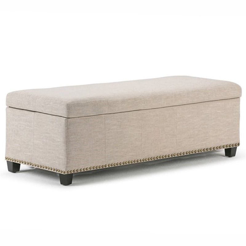 Pemberly Row Mid-Century Solid Wood Storage Bench in Natural