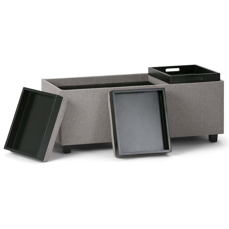 Pemberly Row Mid-Century Solid Wood Tray Bench in Cloud Gray