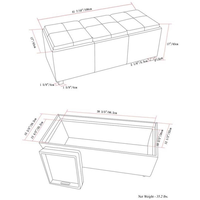 Pemberly Row Mid-Century Solid Wood Tray Bench in Cloud Gray
