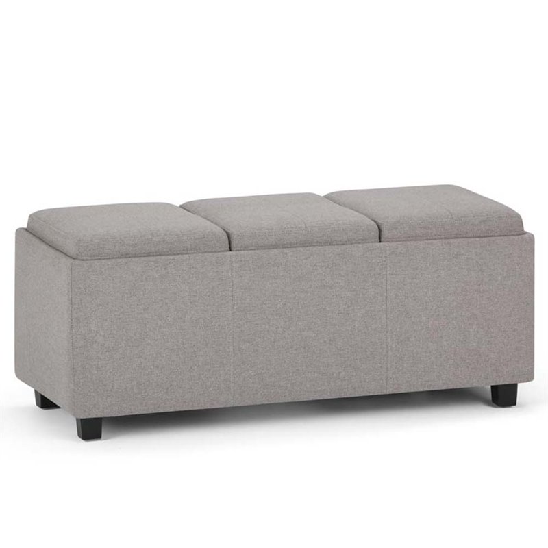 Pemberly Row Mid-Century Solid Wood Tray Bench in Cloud Gray