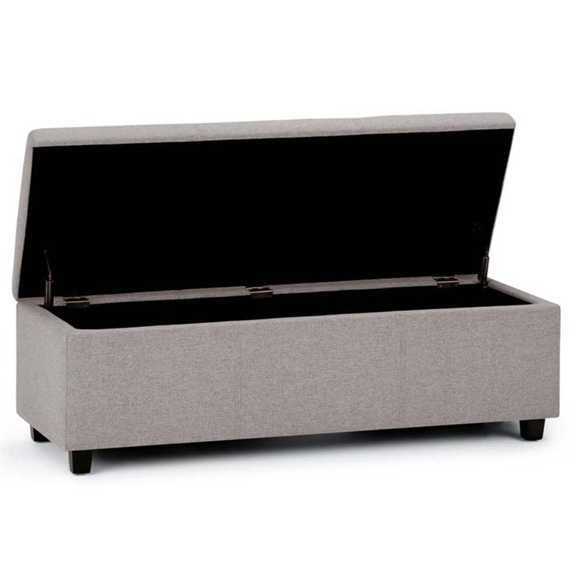 Pemberly Row Mid-Century Solid Wood Storage Bench in Cloud Gray