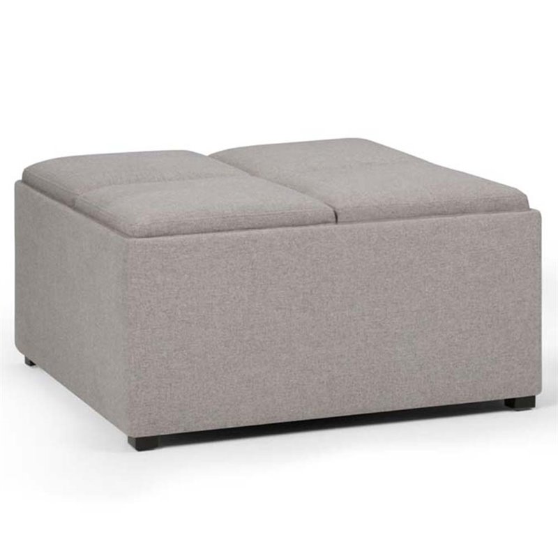 Pemberly Row Modern Solid wood Square Ottoman in Cloud Gray