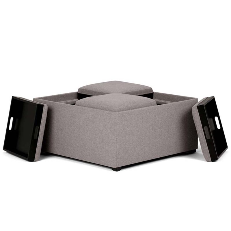 Pemberly Row Modern Solid wood Square Ottoman in Cloud Gray