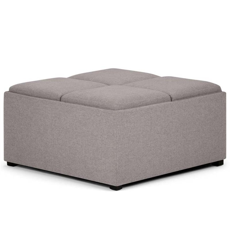 Pemberly Row Modern Solid wood Square Ottoman in Cloud Gray