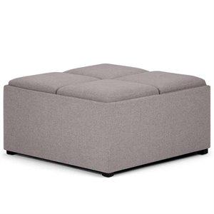 Pemberly Row Modern Solid wood Square Ottoman in Cloud Gray