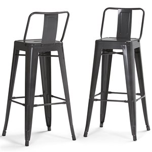 Pemberly Row Contemporary 30&quot Metal Bar Stool in Gray (Set of 2)