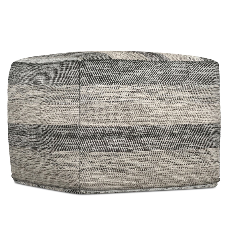 Pemberly Row Transitional Boho Square  Fabric Pouf in Gray Melange Cotton