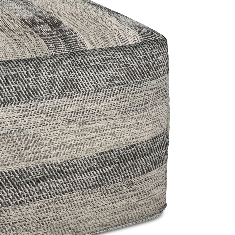 Pemberly Row Transitional Boho Square  Fabric Pouf in Gray Melange Cotton