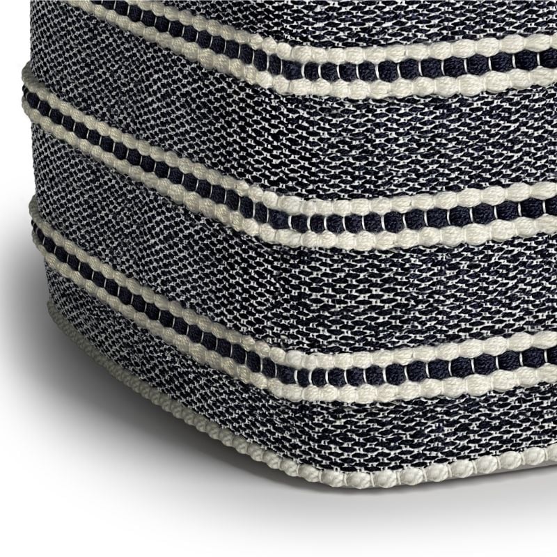 Pemberly Row Modern Fabric Boho Square Woven Pouf in Navy and White