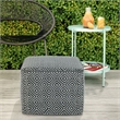 Pemberly Row Modern Boho Square Fabric Woven Pouf in Gray and White