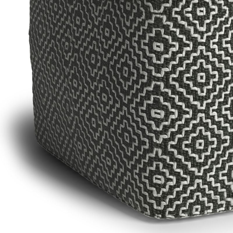 Pemberly Row Modern Boho Square Fabric Woven Pouf in Gray and White