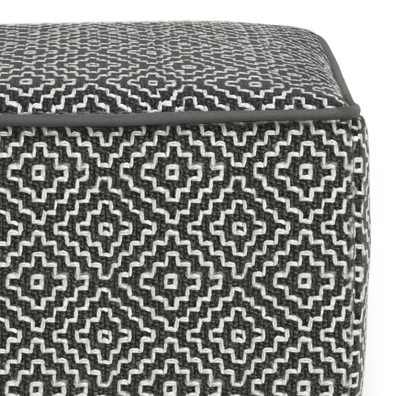 Pemberly Row Modern Boho Square Fabric Woven Pouf in Gray and White
