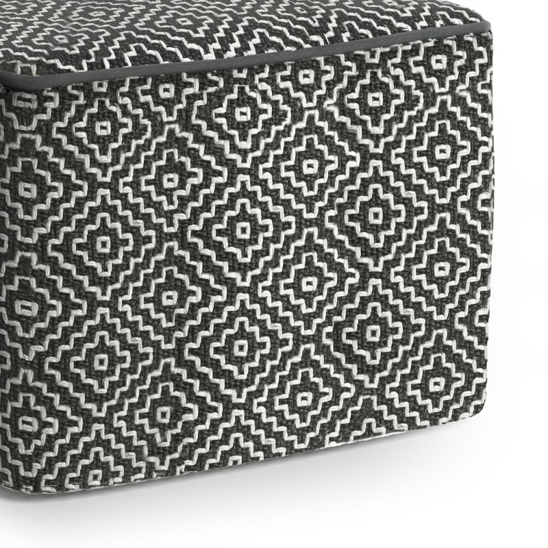 Pemberly Row Modern Boho Square Fabric Woven Pouf in Gray and White