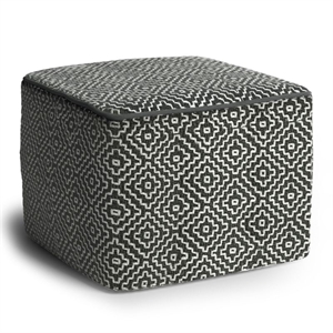 Pemberly Row Modern Boho Square Fabric Woven Pouf in Gray and White