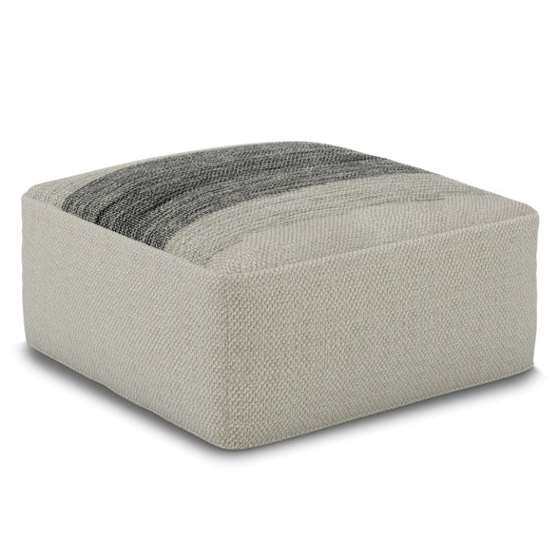 Pemberly Row Modern Boho Square Fabric Woven Pouf in Gray and White