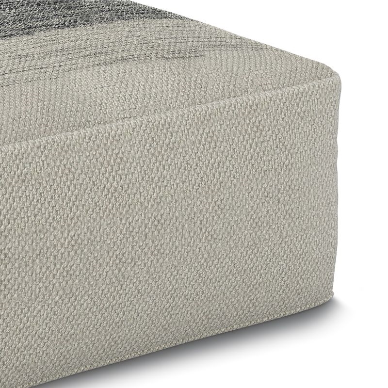 Pemberly Row Modern Boho Square Fabric Woven Pouf in Gray and White