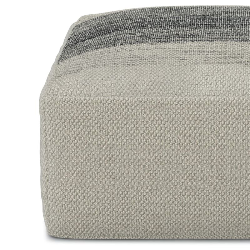 Pemberly Row Modern Boho Square Fabric Woven Pouf in Gray and White
