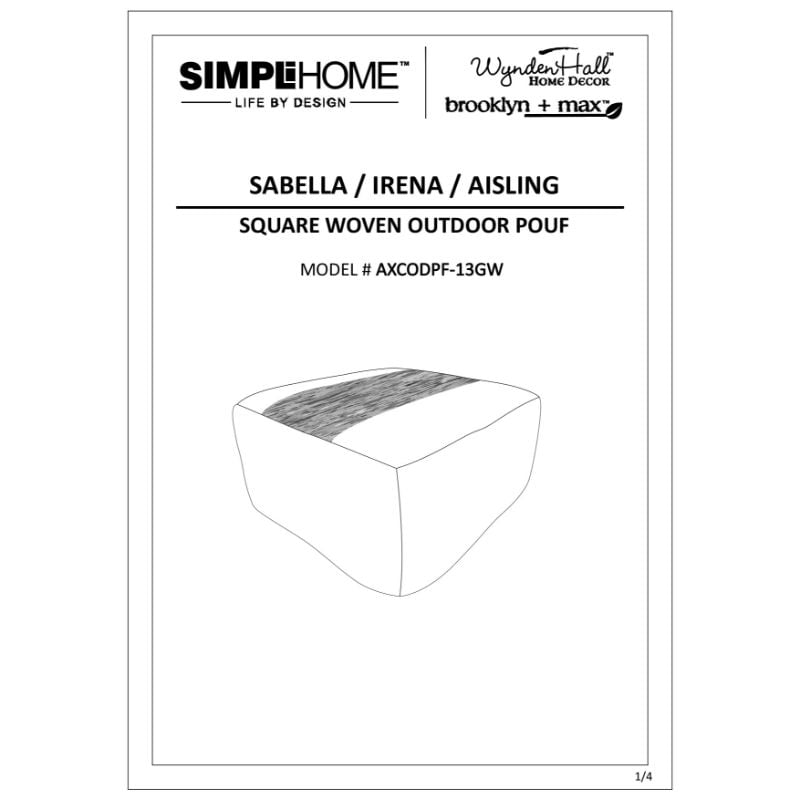 Pemberly Row Modern Boho Square Fabric Woven Pouf in Gray and White