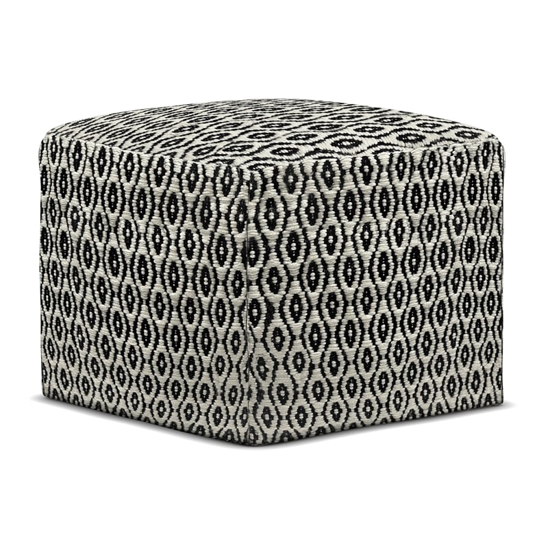 Pemberly Row Modern Boho Square Fabric Woven Pouf in Black and White