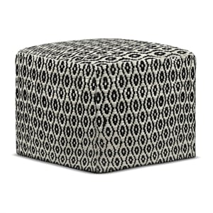 Pemberly Row Modern Boho Square Fabric Woven Pouf in Black and White