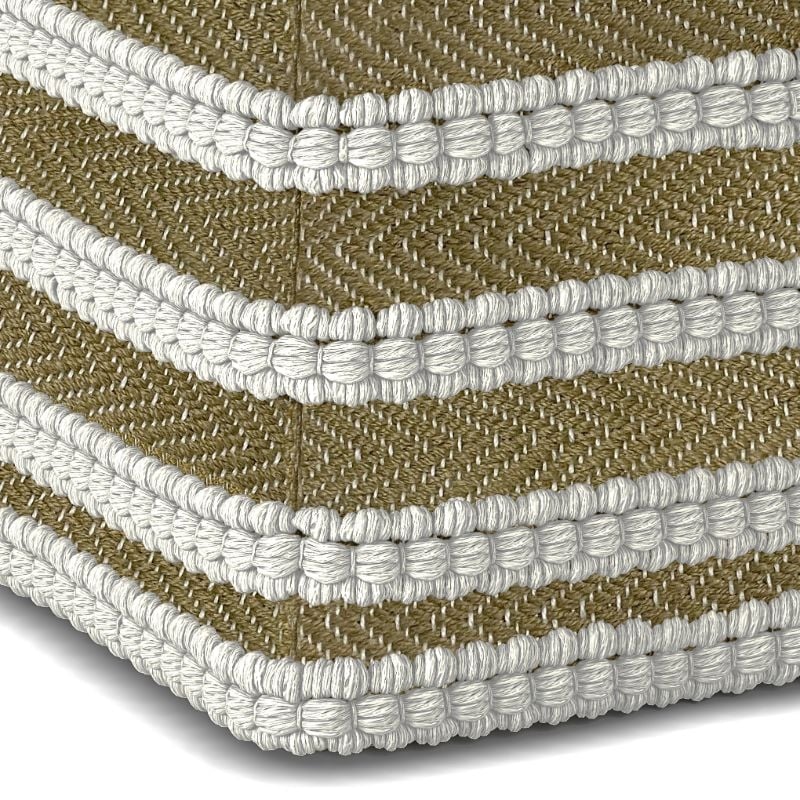 Pemberly Row Modern Boho Square Woven Pouf in Natural and White