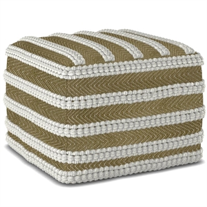 Pemberly Row Modern Boho Square Woven Pouf in Natural and White