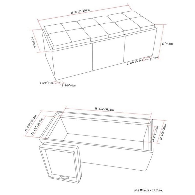 Pemberly Row Mid-Century Faux Leather Tray Bench in Chocolate Brown