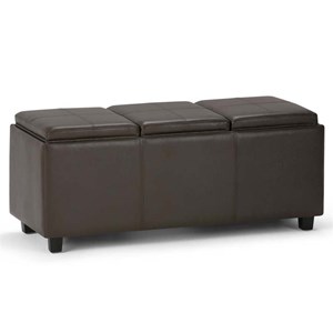 Pemberly Row Mid-Century Faux Leather Tray Bench in Chocolate Brown