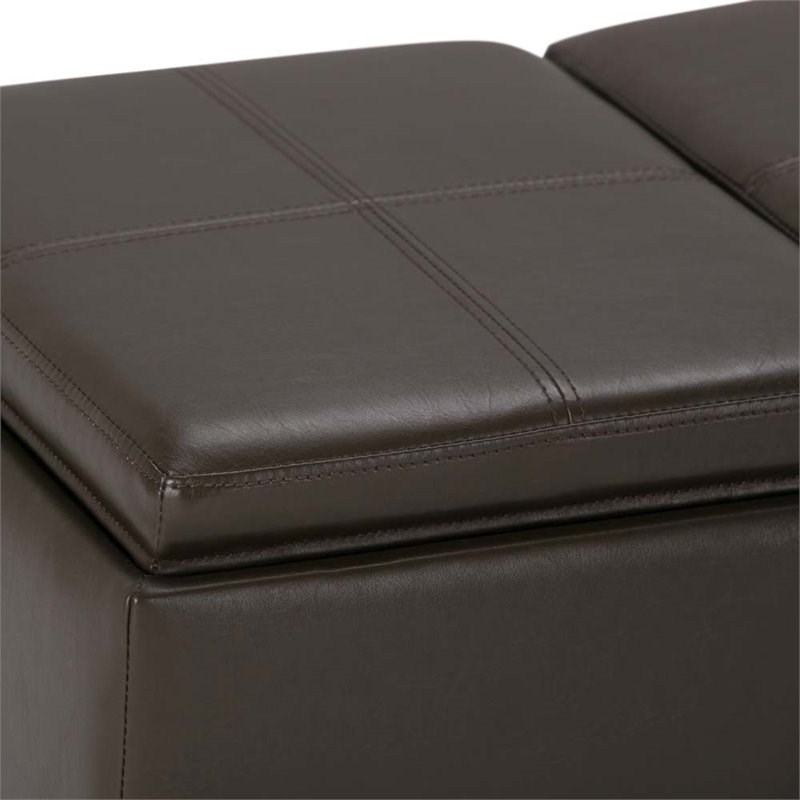 Pemberly Row Mid-Century Faux Leather Tray Bench in Chocolate Brown