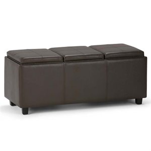 pemberly row mid-century faux leather tray bench in chocolate brown