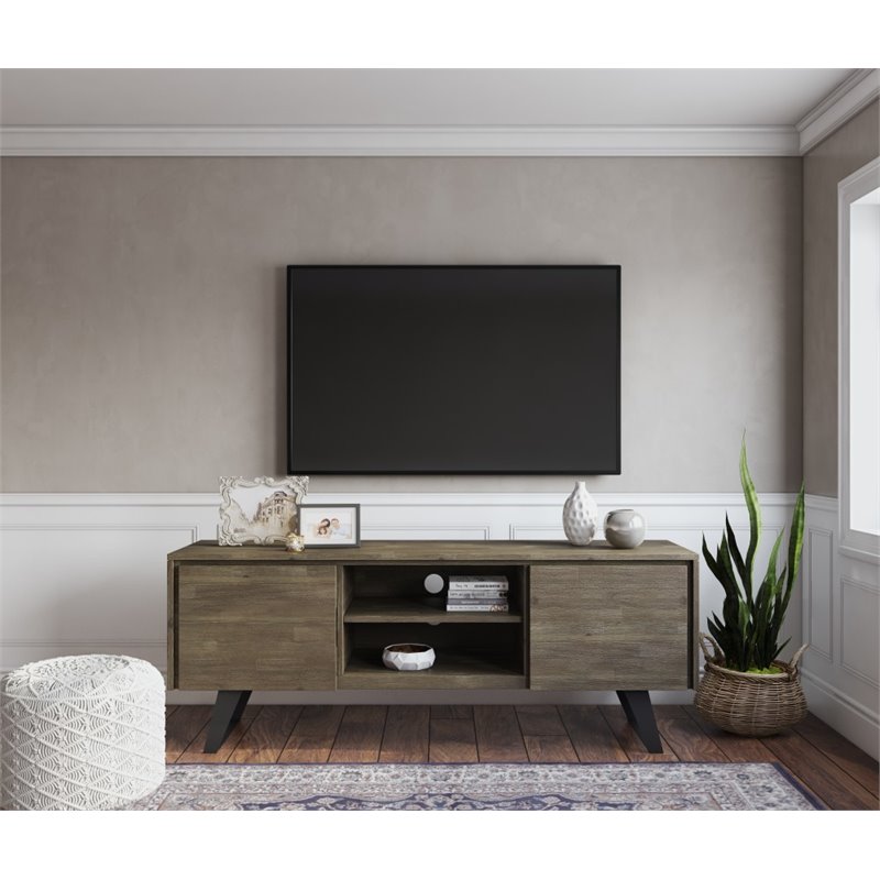 Pemberly Row Modern Solid Acacia Wood TV Media Stand for TVs up to 63