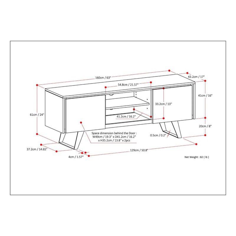 Pemberly Row Modern Solid Acacia Wood TV Media Stand for TVs up to 63