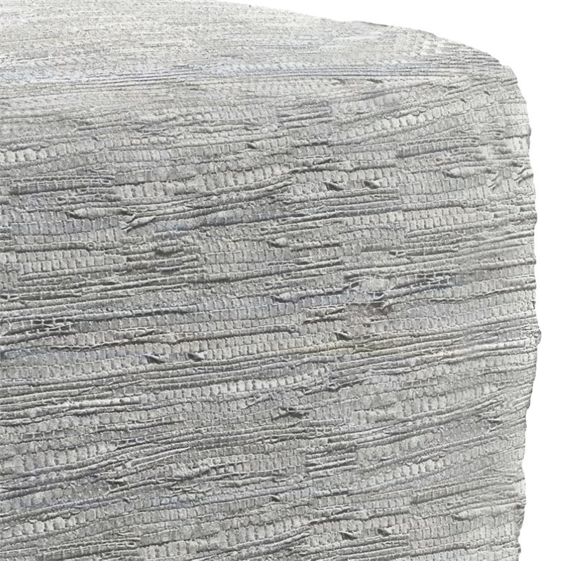 Pemberly Row Transitional  Genuine Leather  Boho Square Pouf in Cream